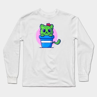 Cute Cat Cactus Cartoon Long Sleeve T-Shirt